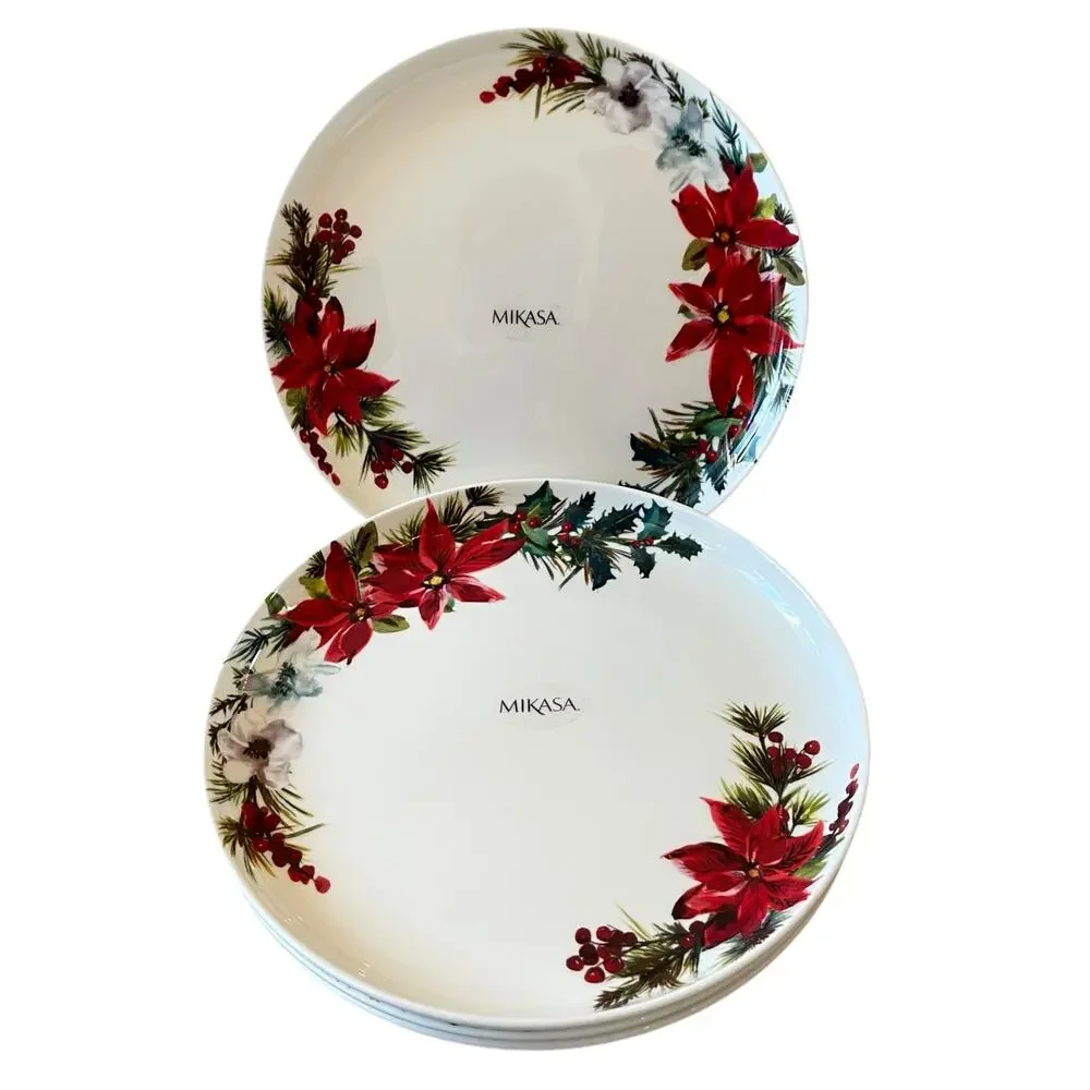 Mikasa Christmas HOPE JOY Fine China 11in Holiday Dinner Plates Set of 4 New
